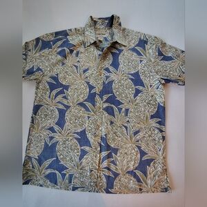 Cooke Street Casual Blue and Cream Pineapple Shirt Size XL